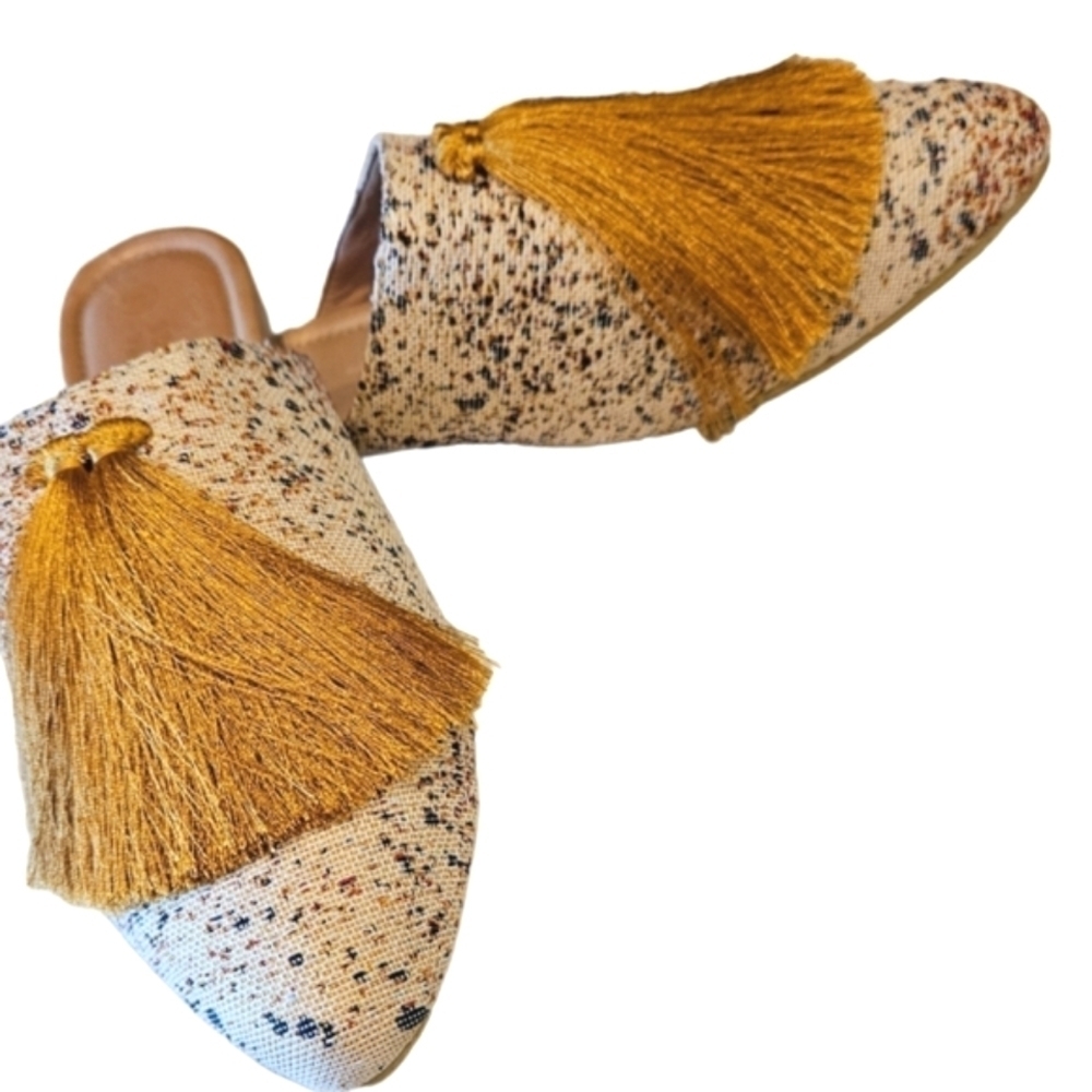 NEW! SILVIA COBOS Milonga Speckled Print Tassel Slip On Mules 8. - Picture 5 of 8